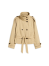Cath cropped trench coat in a premium cotton-blend fabric with high neck, double-breasted closure, epaulettes, adjustable cuffs and waist-defining belt. Versatile autumn layer to pair with jeans, skirts or tailored trousers.