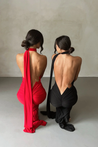 Abby backless maxi dress featuring a one-shoulder neckline, floor-length silhouette, subtle side slit and fluid drape. Stretch fabric molds to the body with a soft lining for coverage. Cotton, polyester, elastane blend—ideal for formal events.