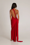 Abby backless maxi dress featuring a one-shoulder neckline, floor-length silhouette, subtle side slit and fluid drape. Stretch fabric molds to the body with a soft lining for coverage. Cotton, polyester, elastane blend—ideal for formal events.