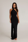 Abby backless maxi dress featuring a one-shoulder neckline, floor-length silhouette, subtle side slit and fluid drape. Stretch fabric molds to the body with a soft lining for coverage. Cotton, polyester, elastane blend—ideal for formal events.