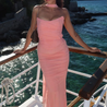 Women’s strapless bodycon maxi dress featuring a sleek, sculpting fit, clean straight neckline and floor-grazing length. Minimalist design flatters the waist and shoulders, ideal for weddings, galas or evening events paired with heels and a clutch.