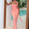 Women’s strapless bodycon maxi dress featuring a sleek, sculpting fit, clean straight neckline and floor-grazing length. Minimalist design flatters the waist and shoulders, ideal for weddings, galas or evening events paired with heels and a clutch.