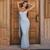 Women’s strapless bodycon maxi dress featuring a sleek, sculpting fit, clean straight neckline and floor-grazing length. Minimalist design flatters the waist and shoulders, ideal for weddings, galas or evening events paired with heels and a clutch.