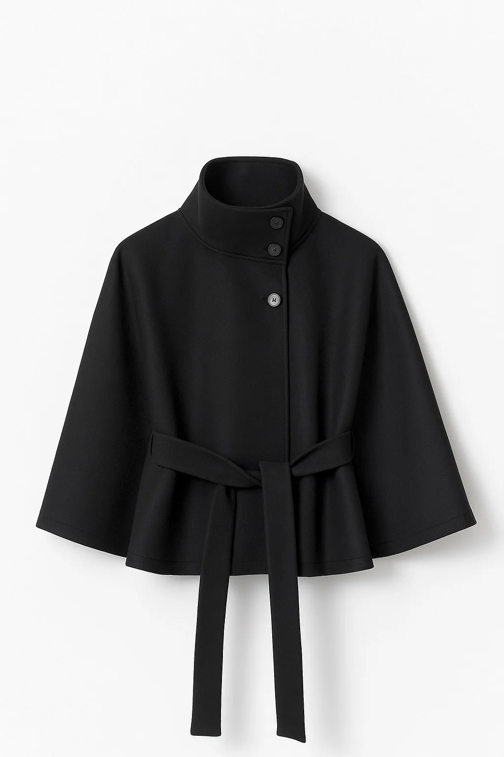 Chloe 2-Pack Cape Bundle featuring two belted capes with high-neck collars, buttoned fronts and detachable waist ties. Soft-touch fabric, flowing drape and versatile colors ideal for layering over dresses, denim or tailored looks.
