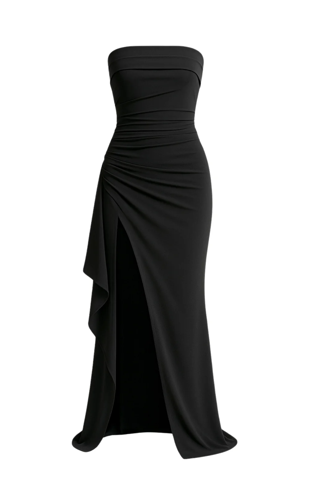 Elizabeth strapless slit maxi dress featuring side ruching that defines the waist, a fluid, crease-resistant drape and a refined side slit for easy movement. Stretch fabric molds to the body for a sculpted look. Composition: Polyester, Elastane.