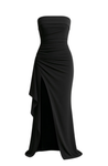 Elizabeth strapless slit maxi dress featuring side ruching that defines the waist, a fluid, crease-resistant drape and a refined side slit for easy movement. Stretch fabric molds to the body for a sculpted look. Composition: Polyester, Elastane.