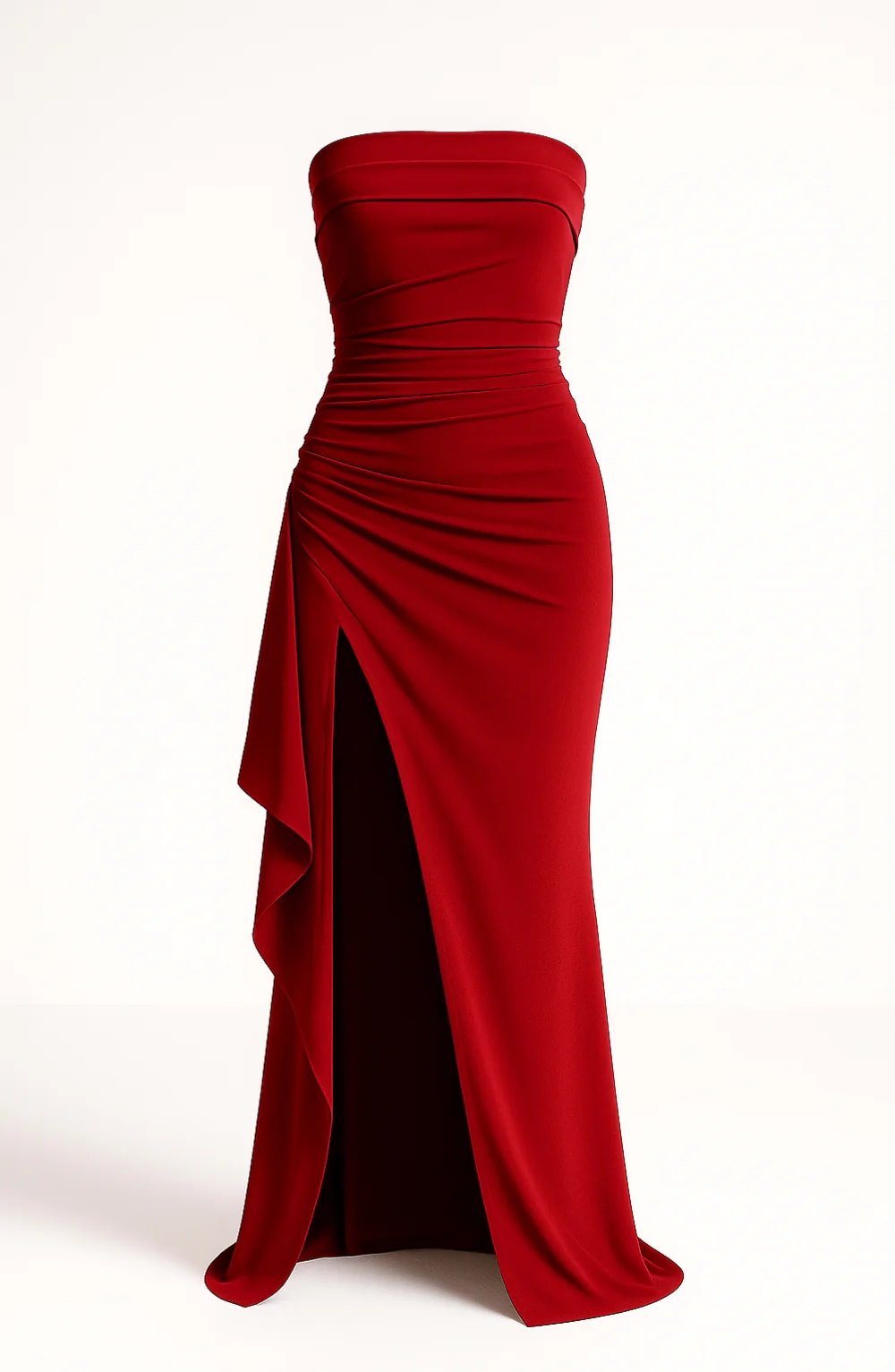 Elizabeth strapless slit maxi dress featuring side ruching that defines the waist, a fluid, crease-resistant drape and a refined side slit for easy movement. Stretch fabric molds to the body for a sculpted look. Composition: Polyester, Elastane.