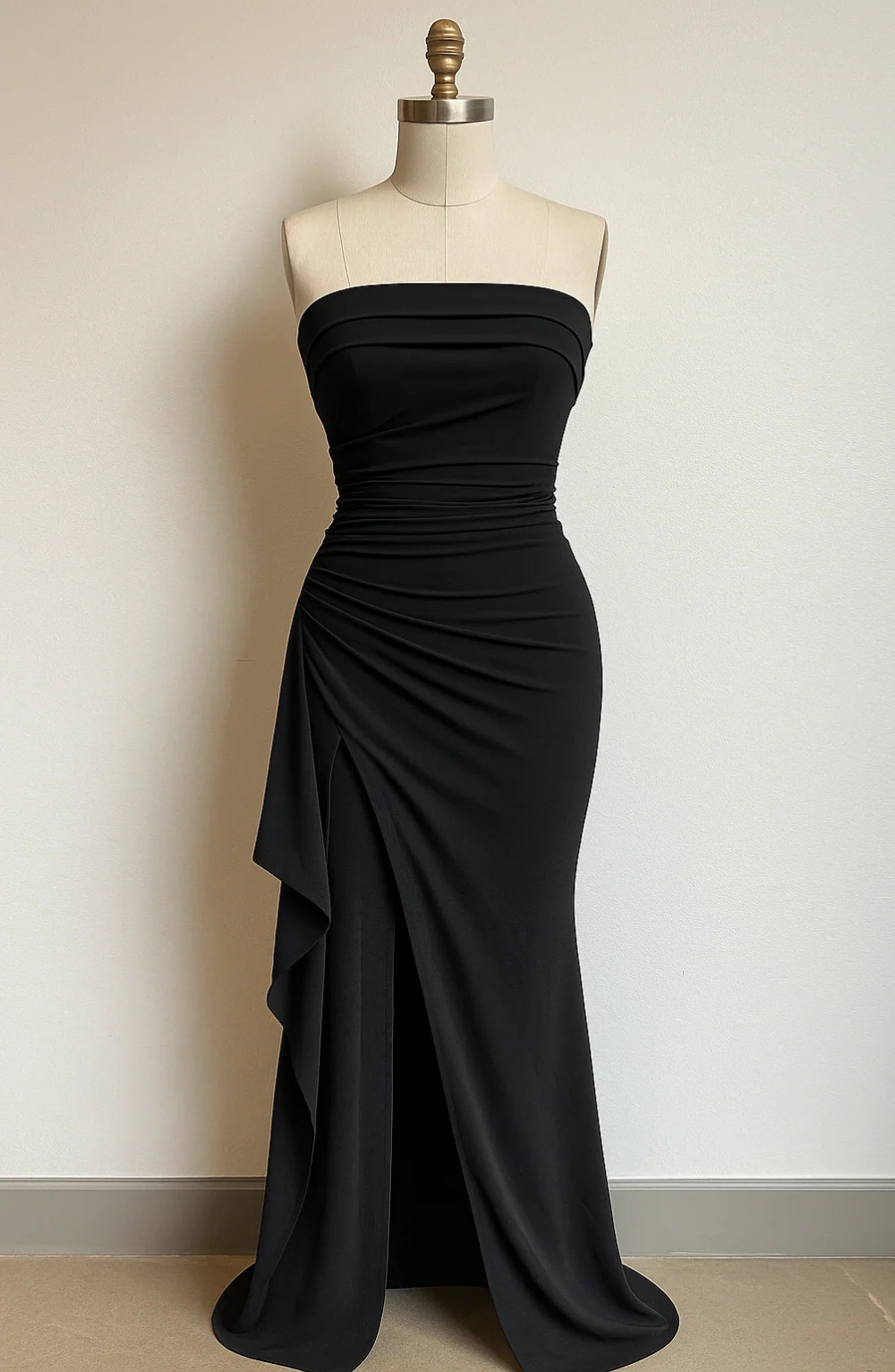 Elizabeth strapless slit maxi dress featuring side ruching that defines the waist, a fluid, crease-resistant drape and a refined side slit for easy movement. Stretch fabric molds to the body for a sculpted look. Composition: Polyester, Elastane.