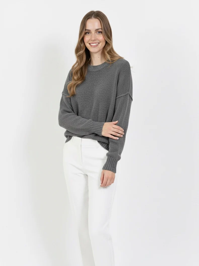 Hazel Beige Wool-Blend Oversized Knit Sweater with relaxed silhouette, soft wool blend and warm beige tone. Features slightly dropped shoulders plus ribbed cuffs and hem. Effortless layering over jeans, tailoring or dresses for refined cold-season style.