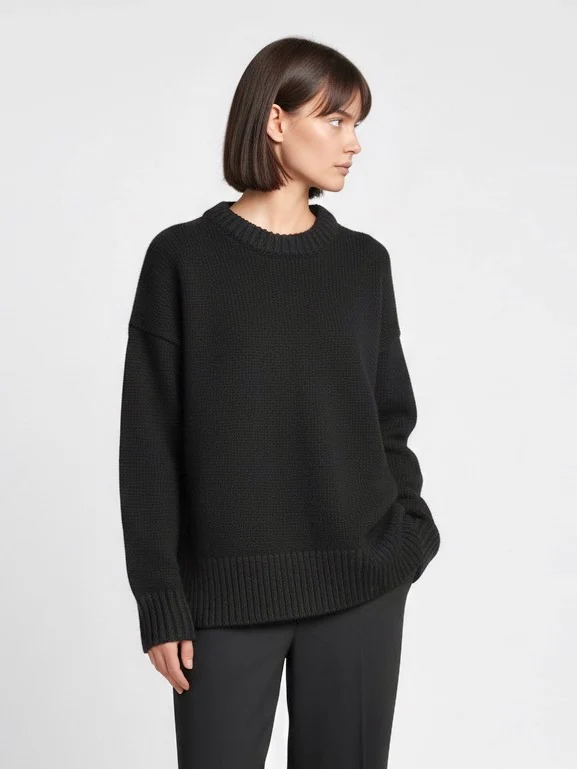 Hazel Beige Wool-Blend Oversized Knit Sweater with relaxed silhouette, soft wool blend and warm beige tone. Features slightly dropped shoulders plus ribbed cuffs and hem. Effortless layering over jeans, tailoring or dresses for refined cold-season style.