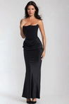 Madison corset maxi dress featuring a strapless structured bodice, soft draping at the hips and a body-skimming column silhouette. Lined for smooth coverage with gentle stretch that molds to the body. Composition: Cotton, Satin, Polyester, Elastane.