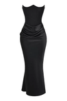 Madison corset maxi dress featuring a strapless structured bodice, soft draping at the hips and a body-skimming column silhouette. Lined for smooth coverage with gentle stretch that molds to the body. Composition: Cotton, Satin, Polyester, Elastane.