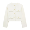 Vintage-inspired cropped jacket in a clean, round-neck design, finished with gold-tone buttons and four flap pockets. Tailored, waist-skimming silhouette in softly structured fabric adds a refined layer over dresses, denim or high-waisted trousers.