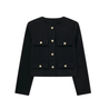 Vintage-inspired cropped jacket in a clean, round-neck design, finished with gold-tone buttons and four flap pockets. Tailored, waist-skimming silhouette in softly structured fabric adds a refined layer over dresses, denim or high-waisted trousers.
