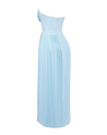 Nerina strapless pleated maxi dress with a structured bustier and seashell-pleated cups, fitted waist, and flowing pleated skirt. Soft, lightweight 100% polyester with subtle shine, ideal for resort dinners, beach weddings, and summer events.