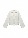 Sharon lightweight tie-front jacket in cotton-blend knit featuring a pointed collar, soft open front with fabric ties, flared sleeves and a clean, cropped silhouette. Minimal, refined layer to wear over tees, blouses or dresses for day-to-evening looks.