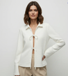 Sharon lightweight tie-front jacket in cotton-blend knit featuring a pointed collar, soft open front with fabric ties, flared sleeves and a clean, cropped silhouette. Minimal, refined layer to wear over tees, blouses or dresses for day-to-evening looks.