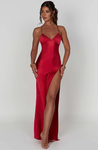 Sindy satin slit maxi dress featuring slim straps, a high side slit and a back rope tie; body-skimming silhouette with stretch for a sculpted fit and a lightweight drape that flatters without showing folds. Composition: Cotton, Polyester, Elastane, Satin.